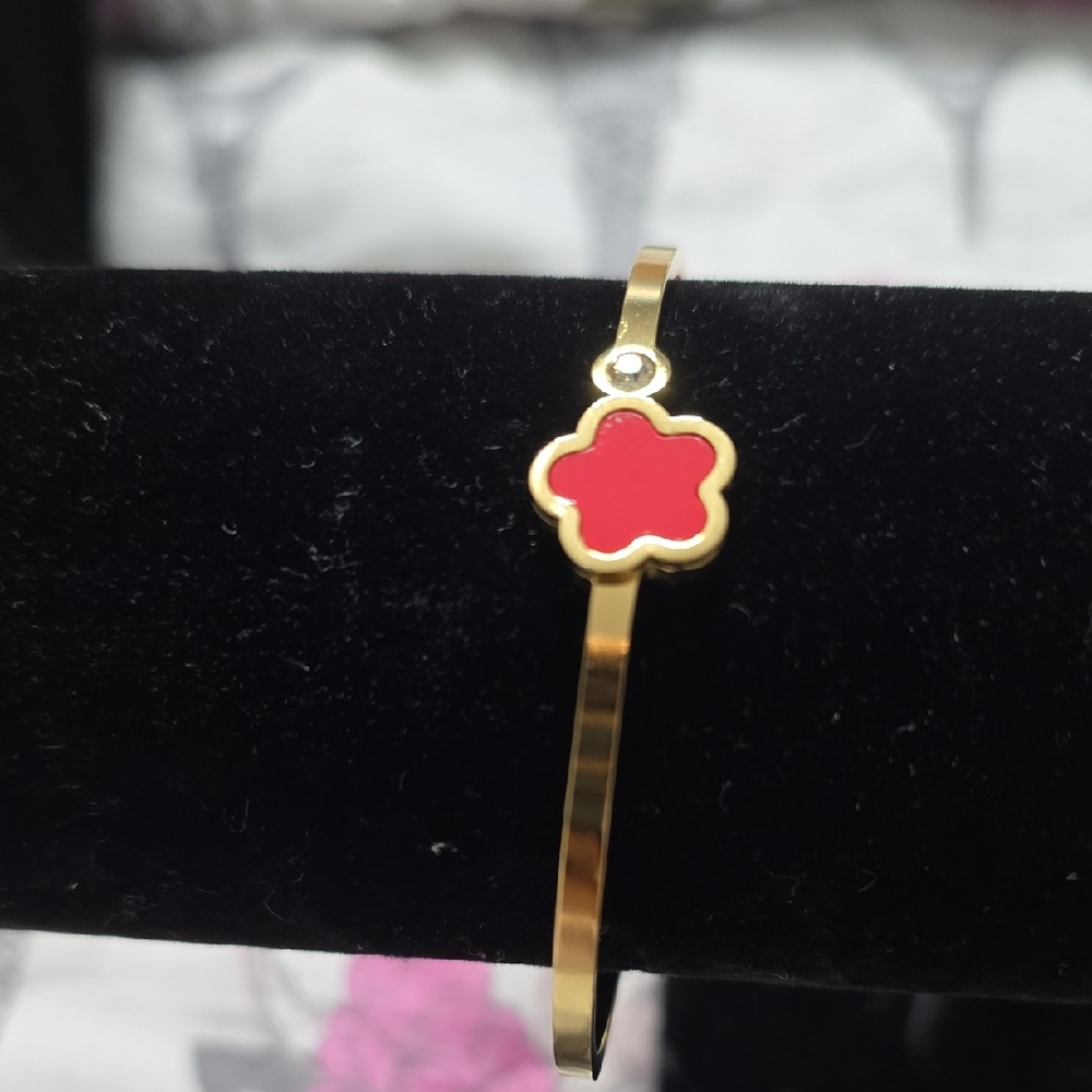 Gold and Red Flower Bracelet